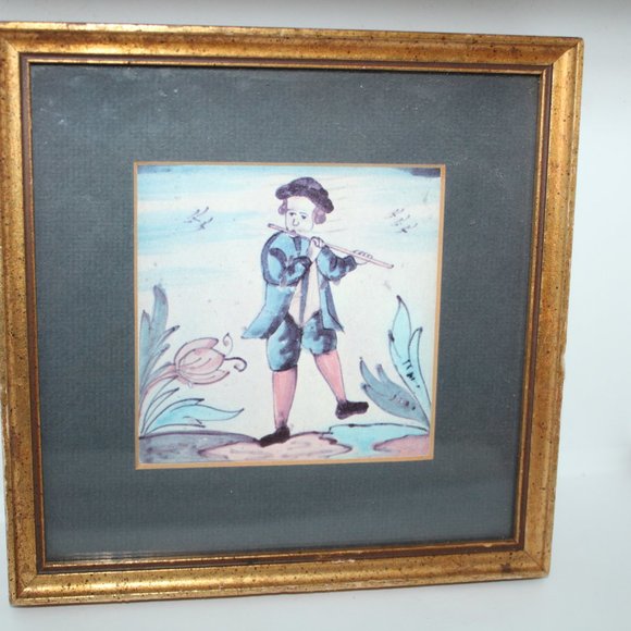 Vintage Colonial Boy Playing Flute Framed Print